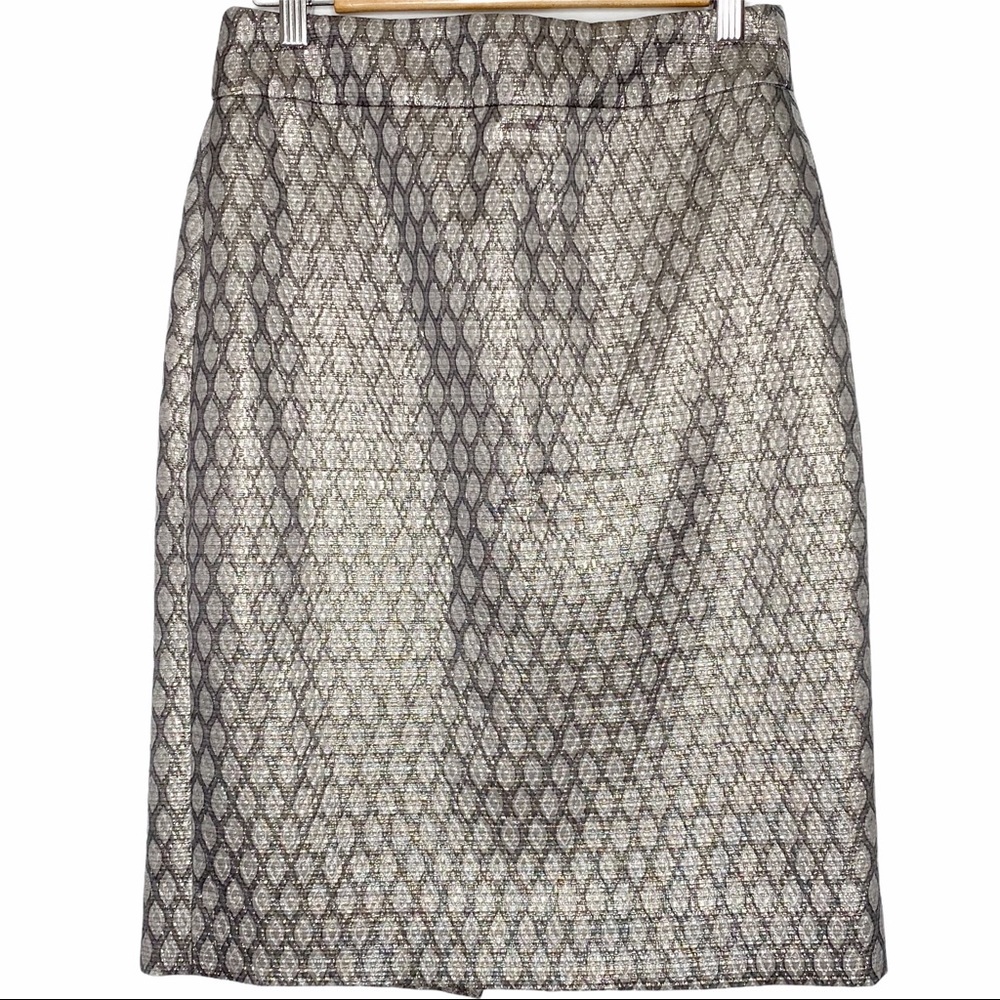 J Crew Silver Metallic Midi Skirt Size 6
